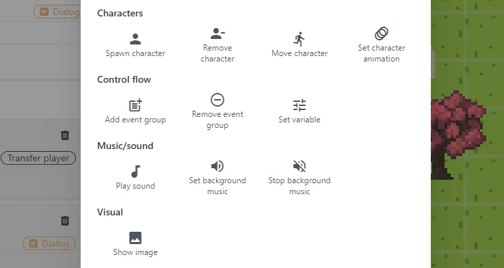 Preview of new events for showing images and setting character animations